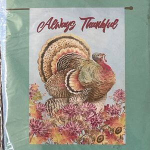 Rain or Shine 28" x 40" Large Porch Flag TURKEY Always Thankful Art Flag NWT